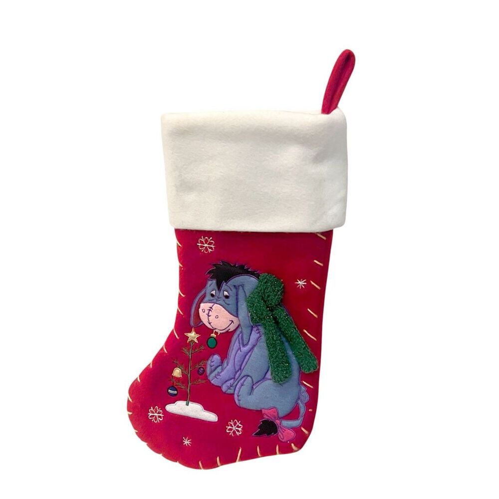 Vintage Disney Eeyore 17" Christmas Stocking Pooh Puffy Appliqué Red Felt